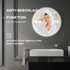 Apvalus LED veidrodis voniai su apšvietimu ir rasojimo funkcija, 70 cm