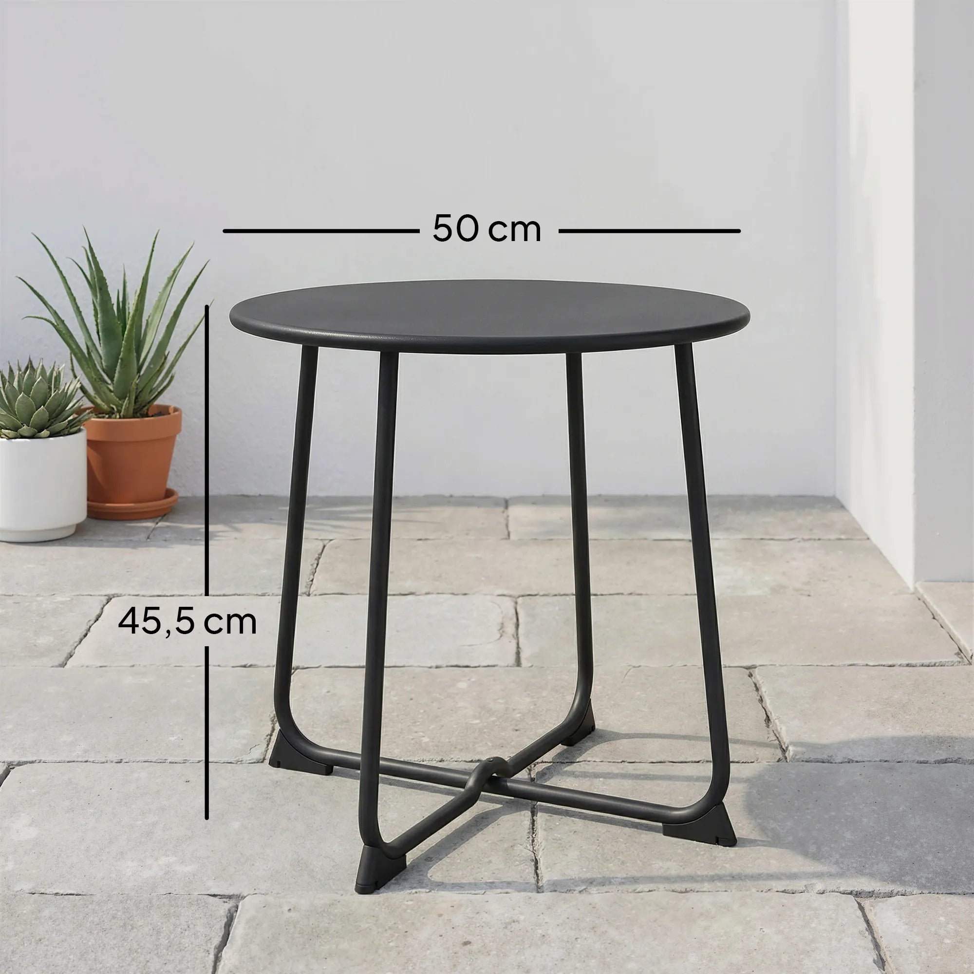 Apvalus sodo kavos staliukas metalinis 50 cm juodas