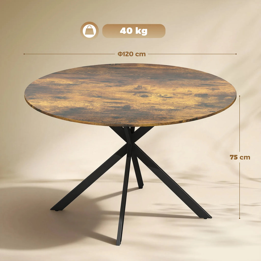 Apvalus valgomojo stalas 120 cm industrinio stiliaus medžio imitacijos