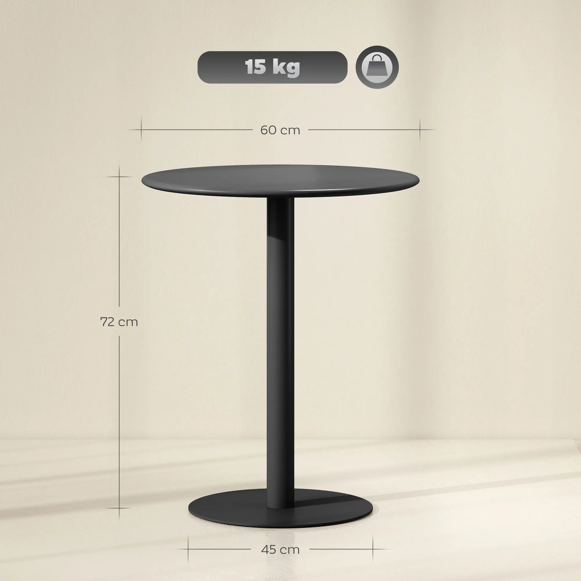 Apvalus valgomojo stalas plieninis 60 cm skersmens juodas