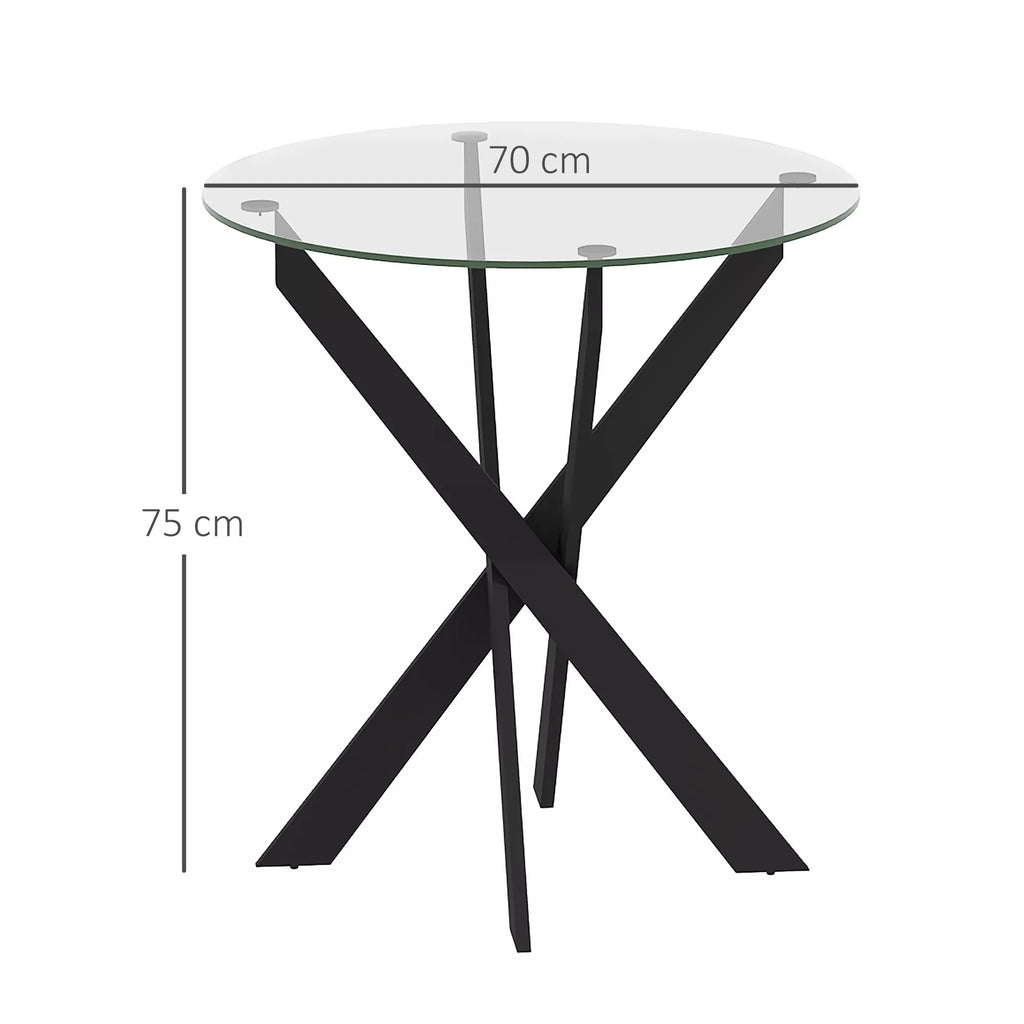 Apvalus valgomojo stalas su stiklo stalviršiu, 70 cm, juodas
