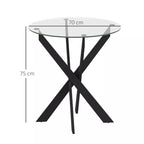 Stalo matmenų schema: 70 cm skersmuo ir 75 cm aukštis