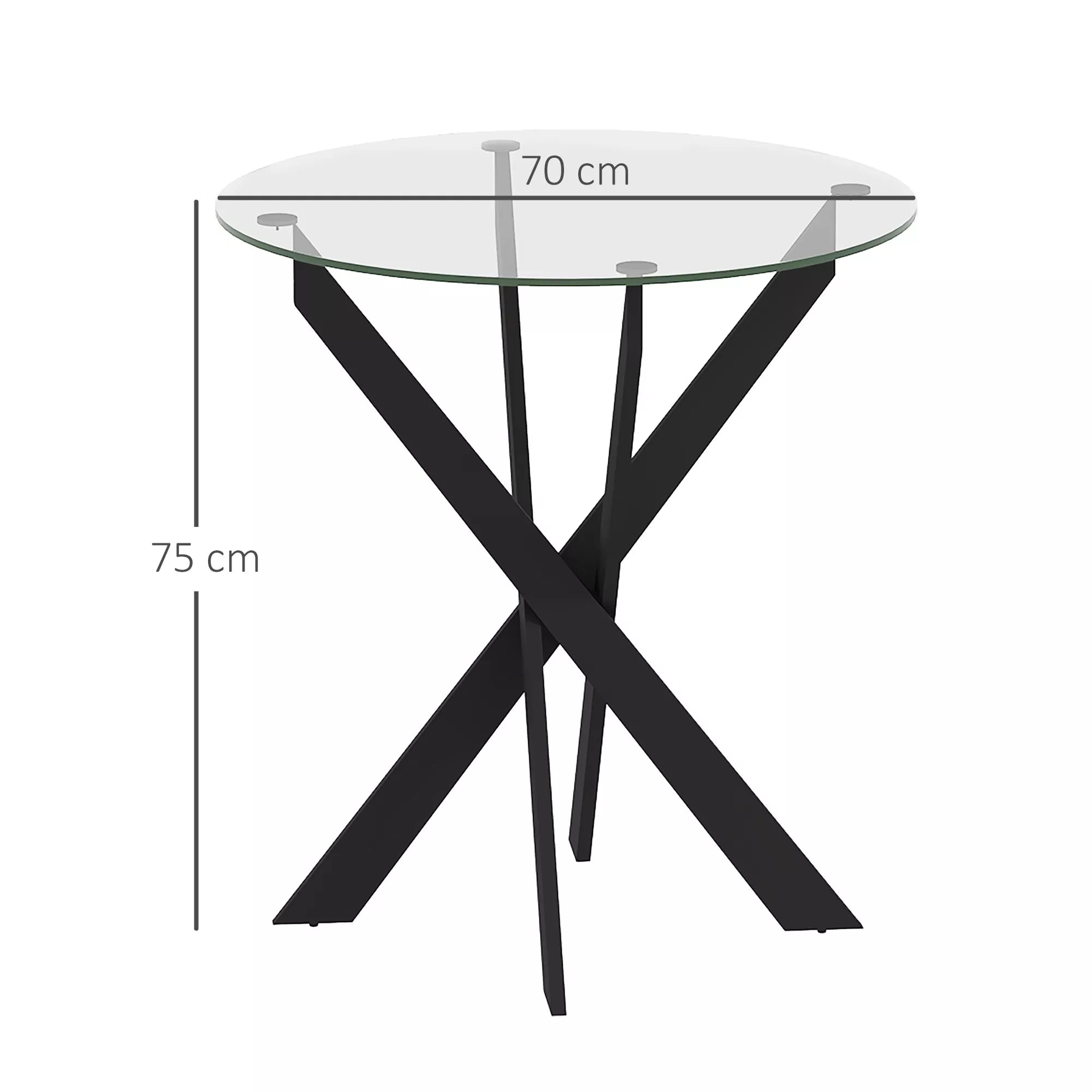 Apvalus valgomojo stalas su stiklo stalviršiu, 70 cm, juodas