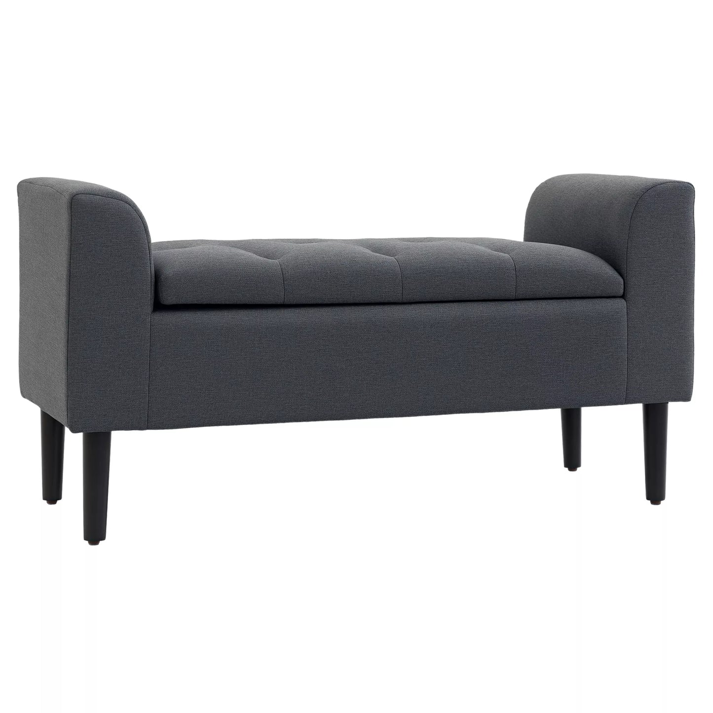 Talpus minkštas suoliukas su lino išvaizda, medinėmis kojomis, gali būti naudojamas kaip suolas iki 130 kg apkrovos, tinkamas svetainei, miegamajam, koridoriui, 116 x 44 x 58 cm Tamsiai pilkas