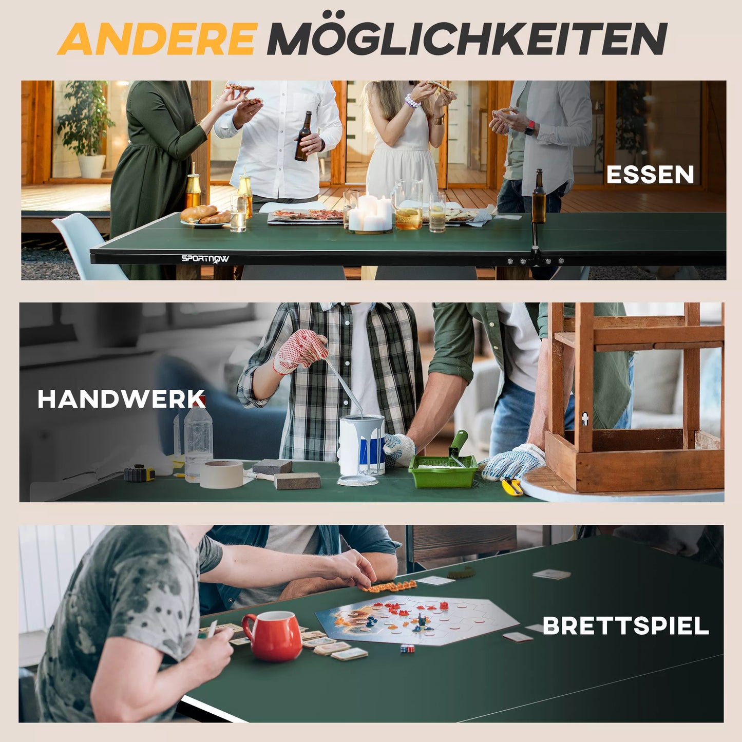 Sulankstomas stalo teniso stalas su 8 ratukais, komplekte raketės ir kamuoliukai, 274 cm x 152,5 cm x 76 cm, žalias