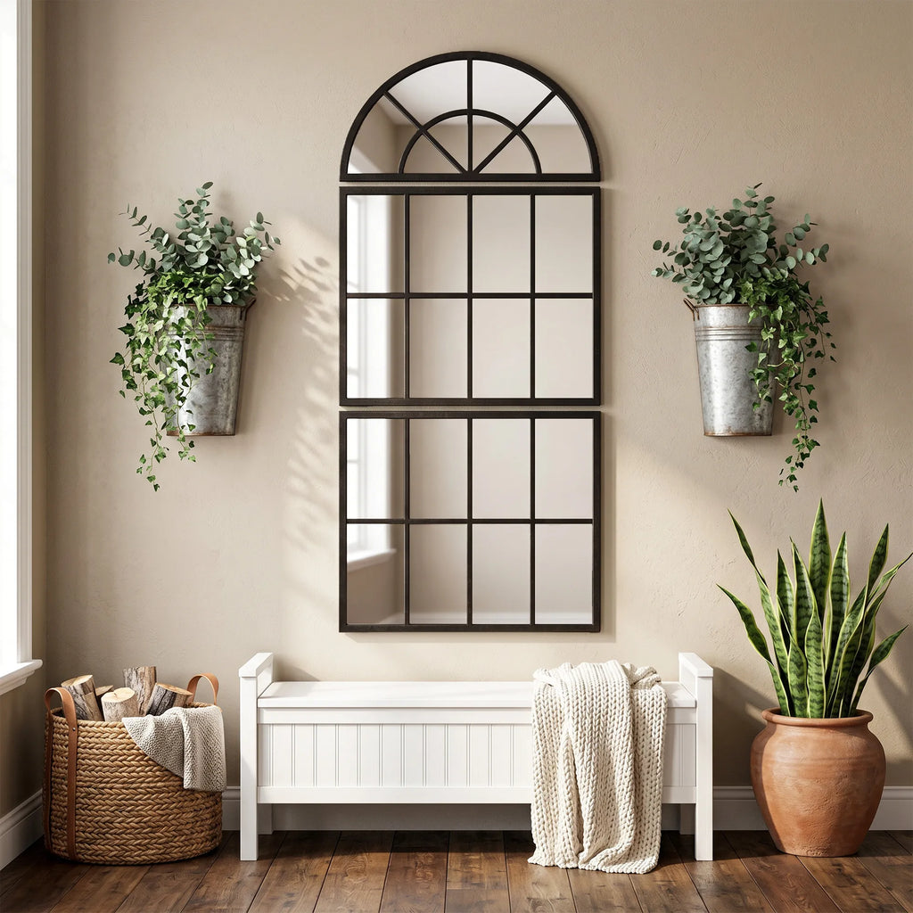 Arkinis sieninis veidrodis, lango formos, 3 dalių, 120 × 54 cm, juodas