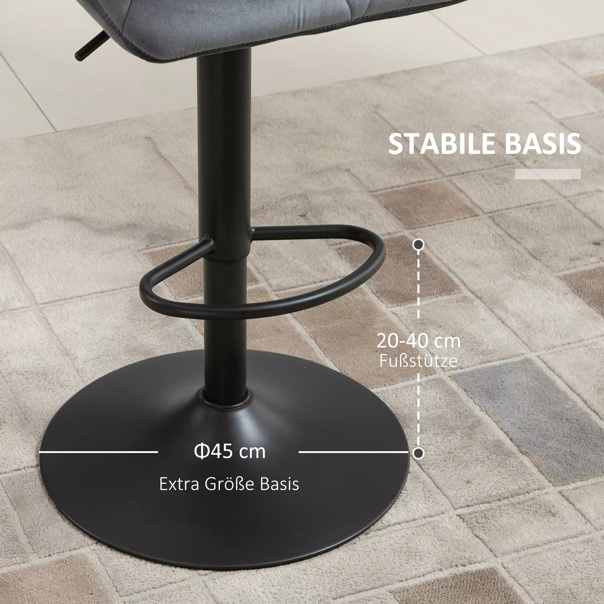 Aksominės baro kėdės su geometriniu raštu (2 vnt.), reguliuojamas aukštis, pilka ir juoda spalvos, pasukama 360