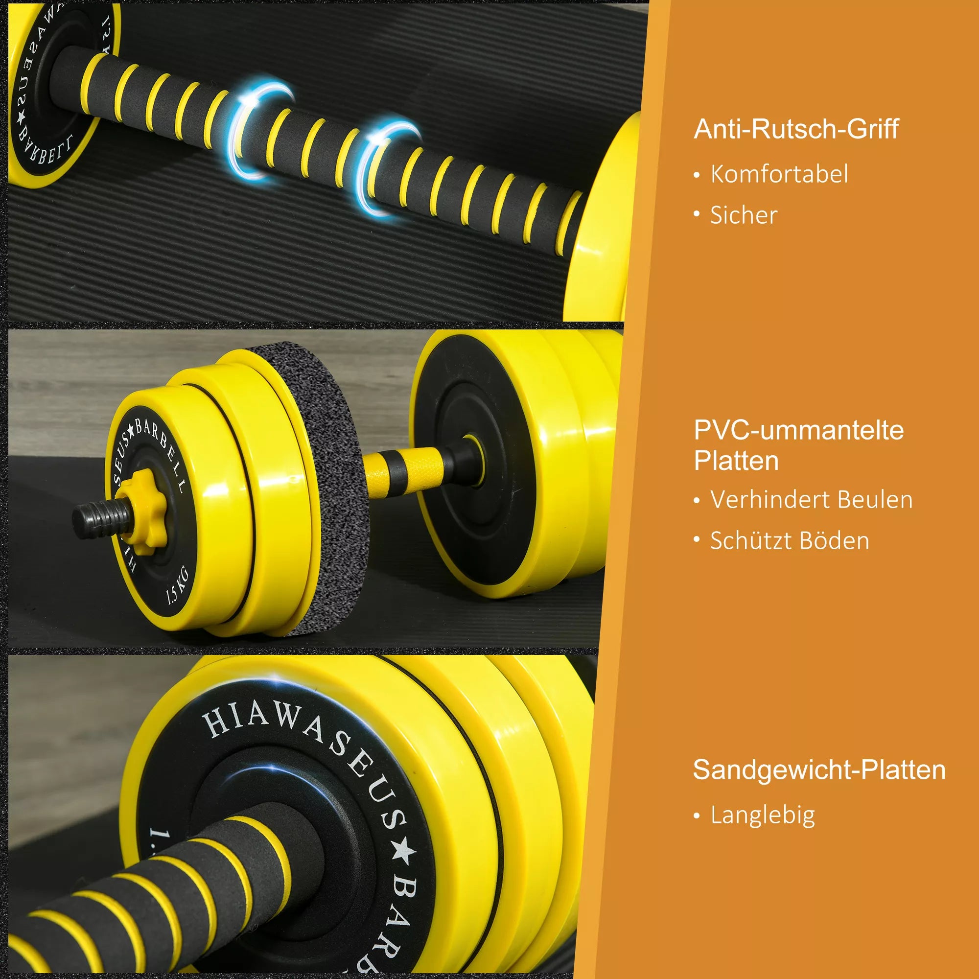 Hantelių ir štangos rinkinys, 25 kg, 3-in-1, geltonas ir juodas