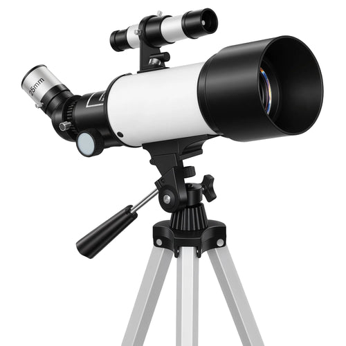 Astronominis teleskopas pradedantiesiems, 70 mm, su reguluojamu trikoju, baltas