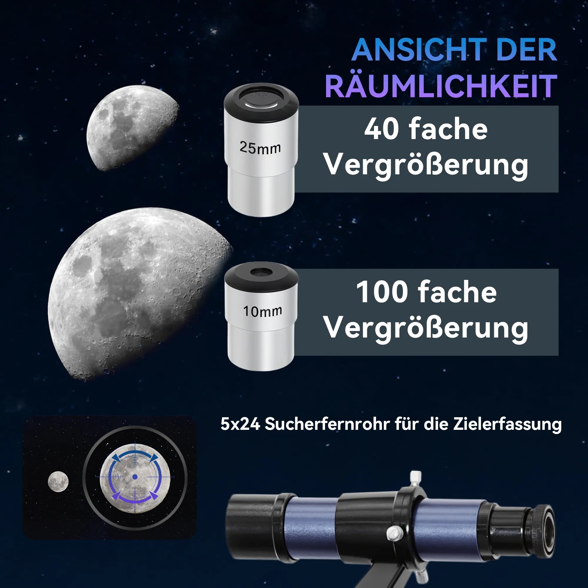 Astronominis teleskopas su 114 mm objektyvu ir stovu, juodas