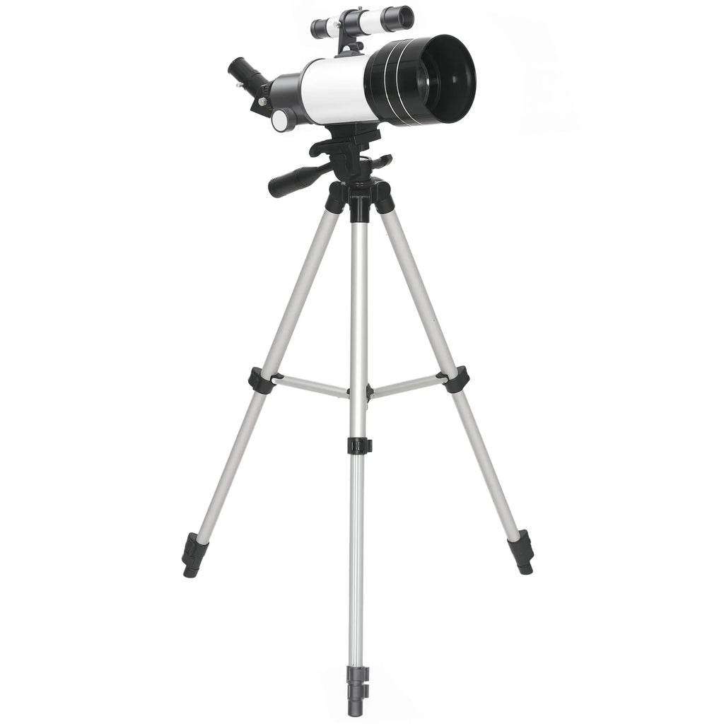 Astronominis teleskopas su reguliuojamu trikoju, 70 mm, baltas