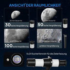 Astronominis teleskopas su reguliuojamu trikoju, 70 mm, baltas
