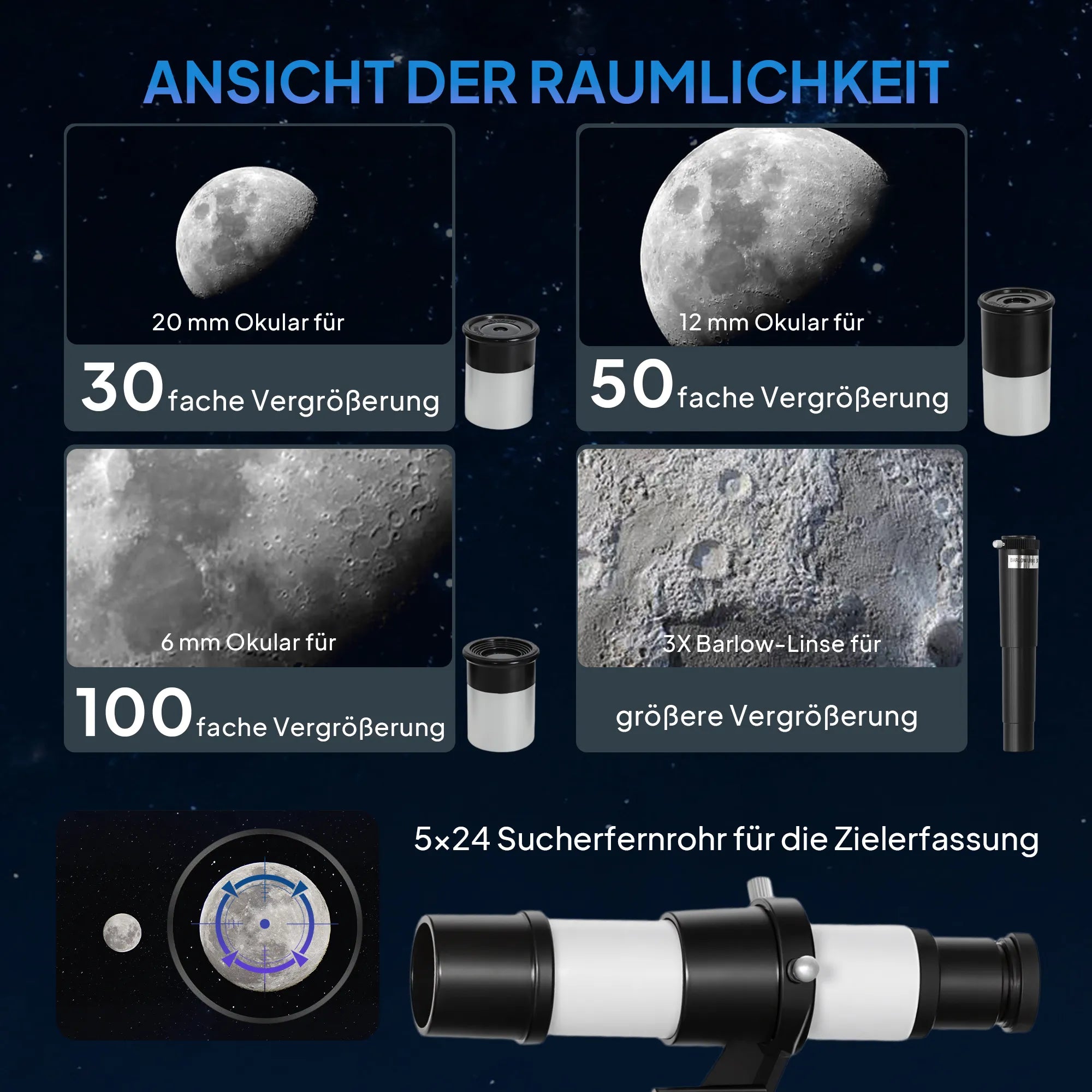 Astronominis teleskopas su reguliuojamu trikoju, 70 mm, baltas
