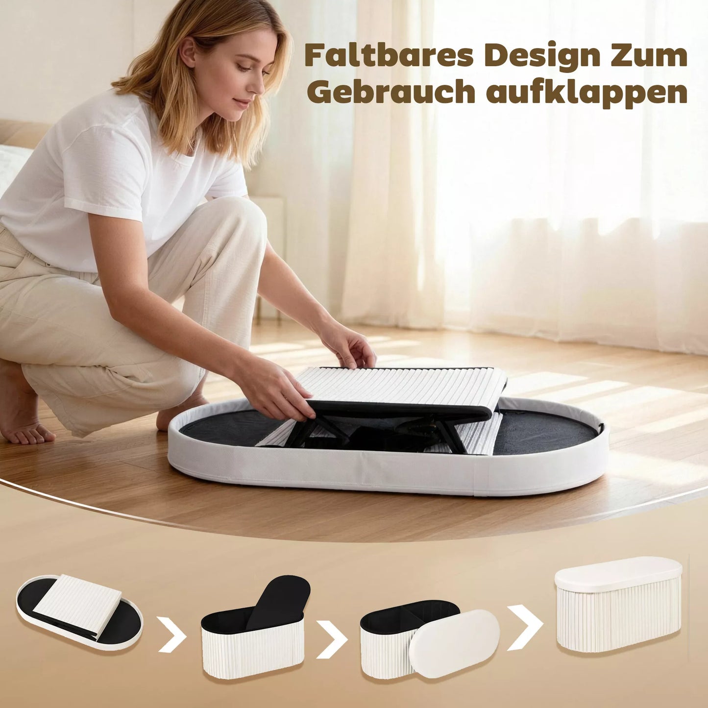 Minkštasuolis su dėže daiktams, kreminės spalvos, aksomas MDF, 76x38x35 cm