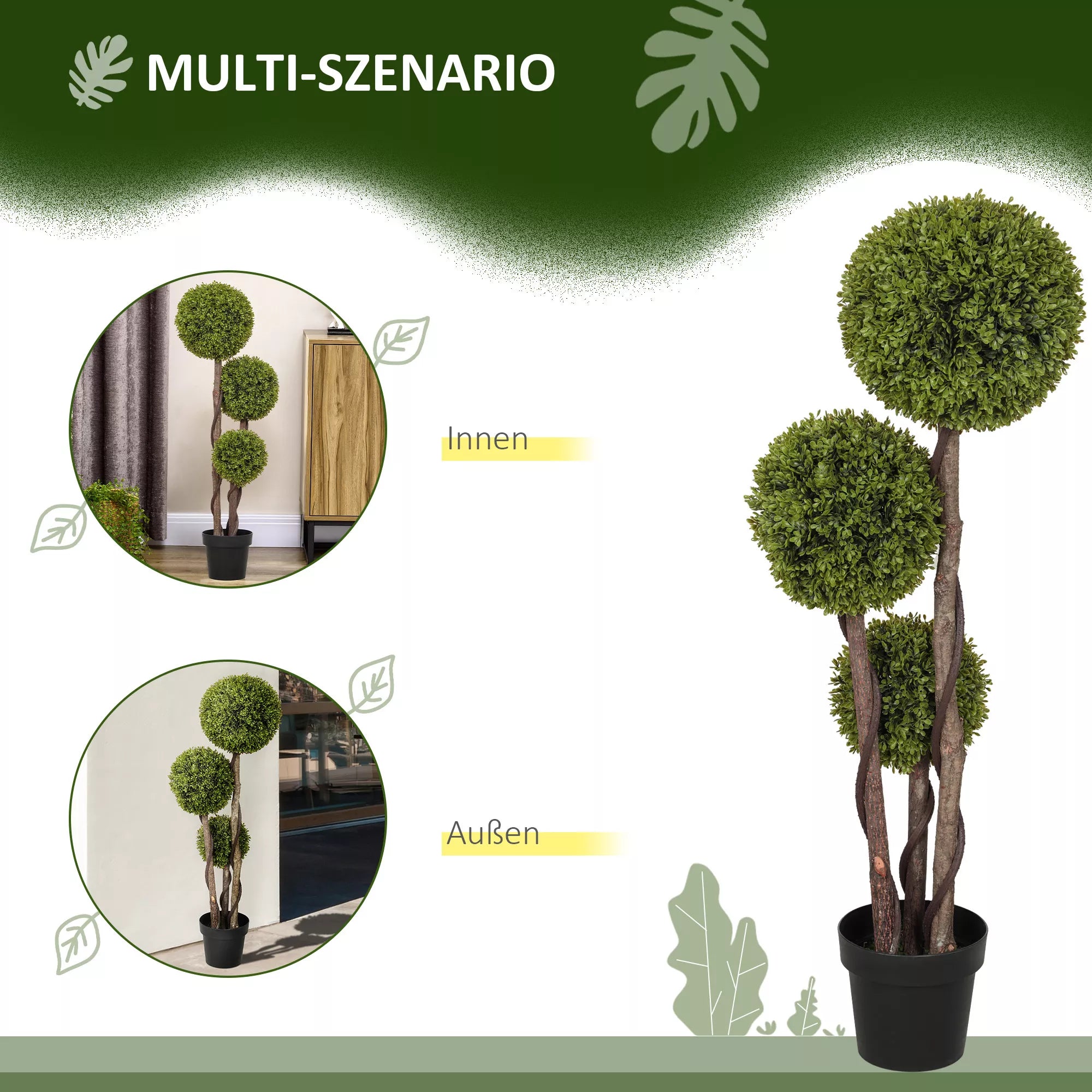 Dirbtinis buksmedis vazone 115 cm, žalias