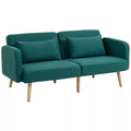 Miegamasis sofos, 3-vietė sofa su lovos funkcija, 2 pagalvės, minkšta sofa su reguliuojamu atlošu, lino išvaizda, žalia