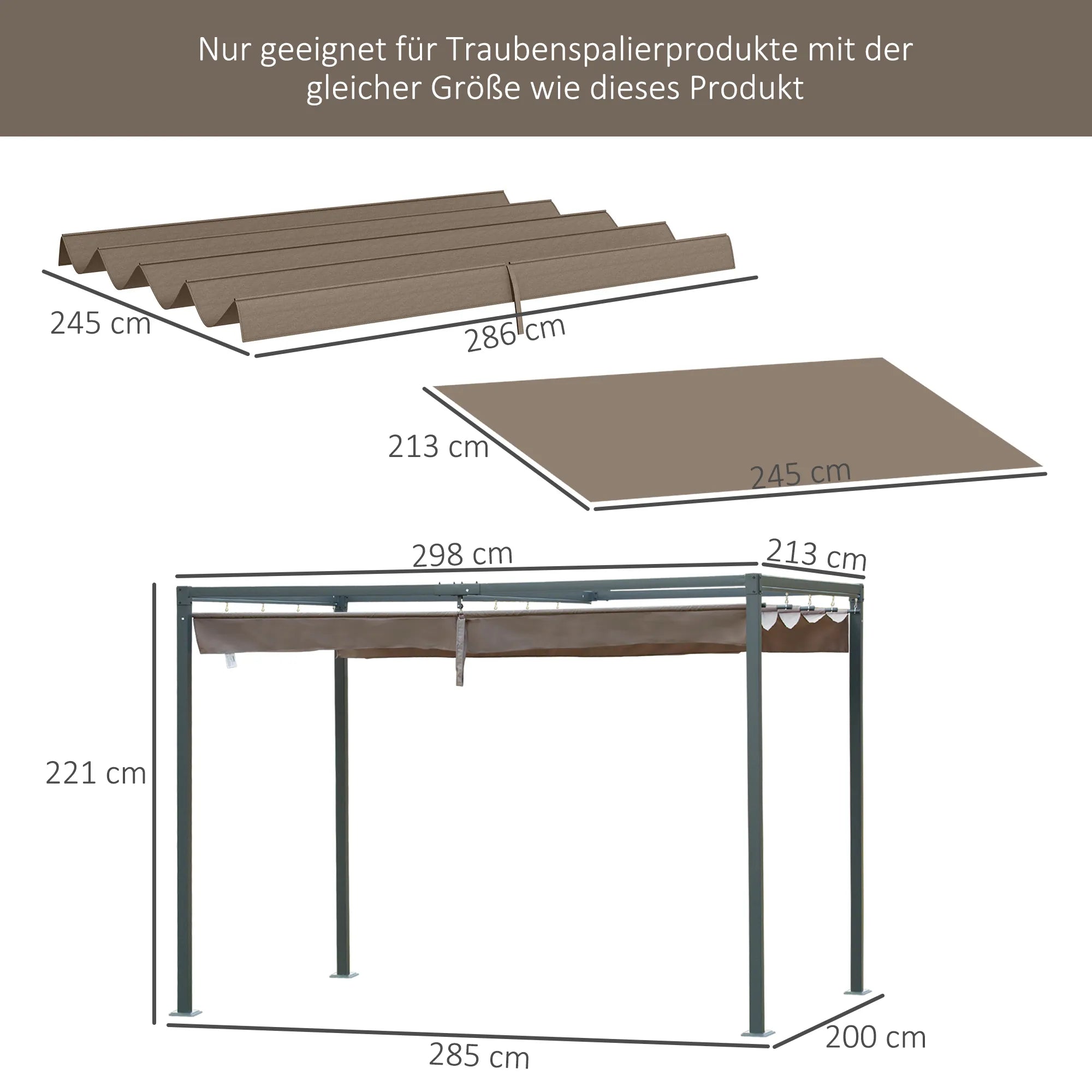 Atsarginis stogas 2,85 x 2 m sodo pavėsinei, ištraukiamas, lengvai montuojamas, poliesteris, kavos spalvos
