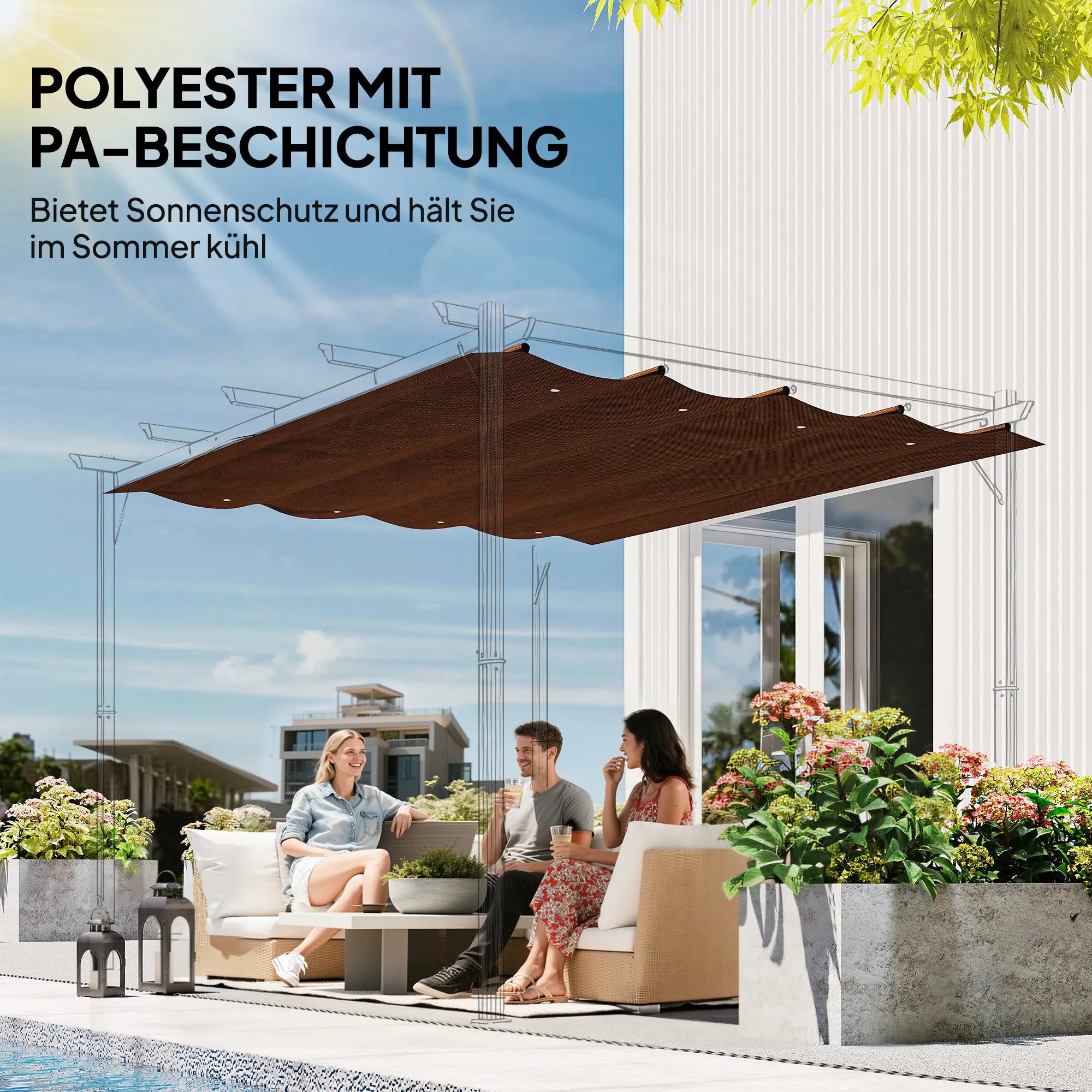 Atsarginis stogas 2,85 x 2 m sodo pavėsinei, ištraukiamas, lengvai montuojamas, poliesteris, kavos spalvos