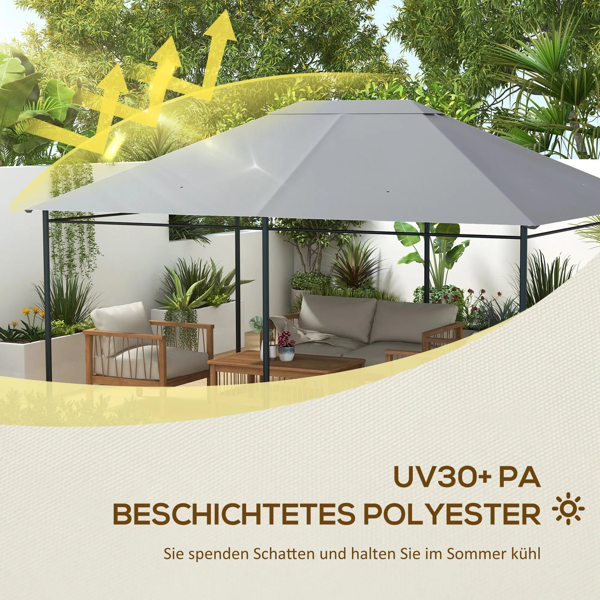Atsarginis stogas paviljonui Paviljono baldakimas, atsparus atmosferos poveikiui, 397 x 297 cm, šviesiai pilkos spalvos
