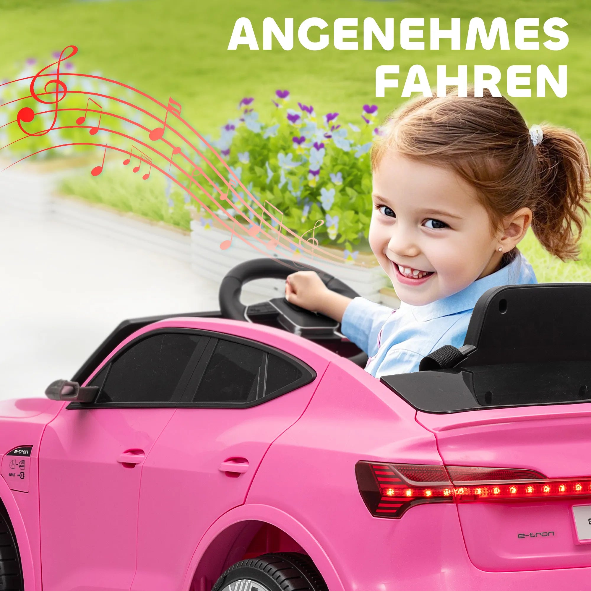 Audi vaikiškas elektromobilis su pulteliu, 3-5 metų vaikams, rožinis 12V