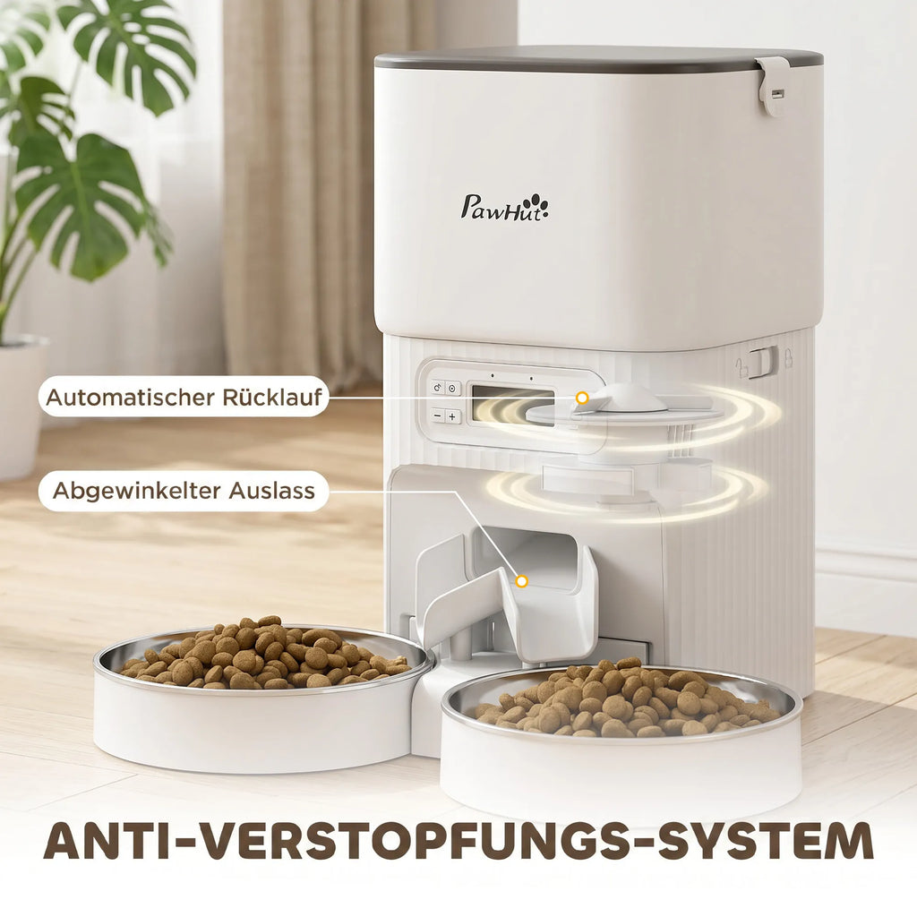 Automatinė gyvūnų šėrykla su laikmačiu ir 2 dubenėliais, balta