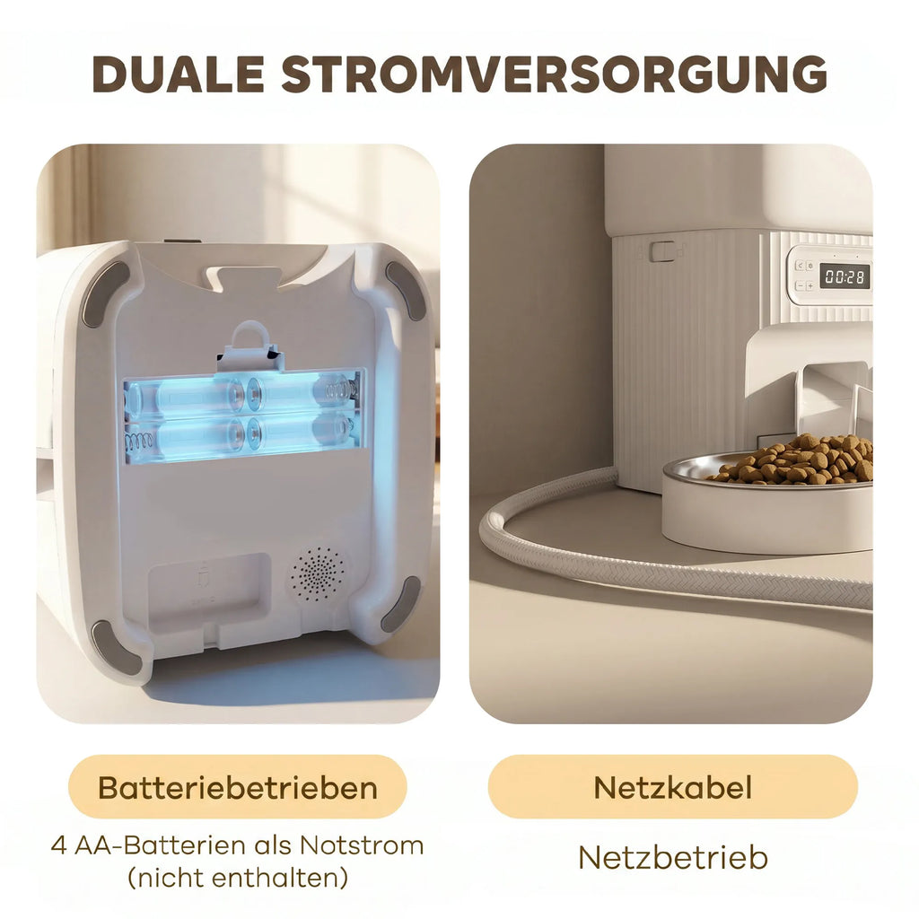 Automatinė gyvūnų šėrykla su laikmačiu ir 2 dubenėliais, balta