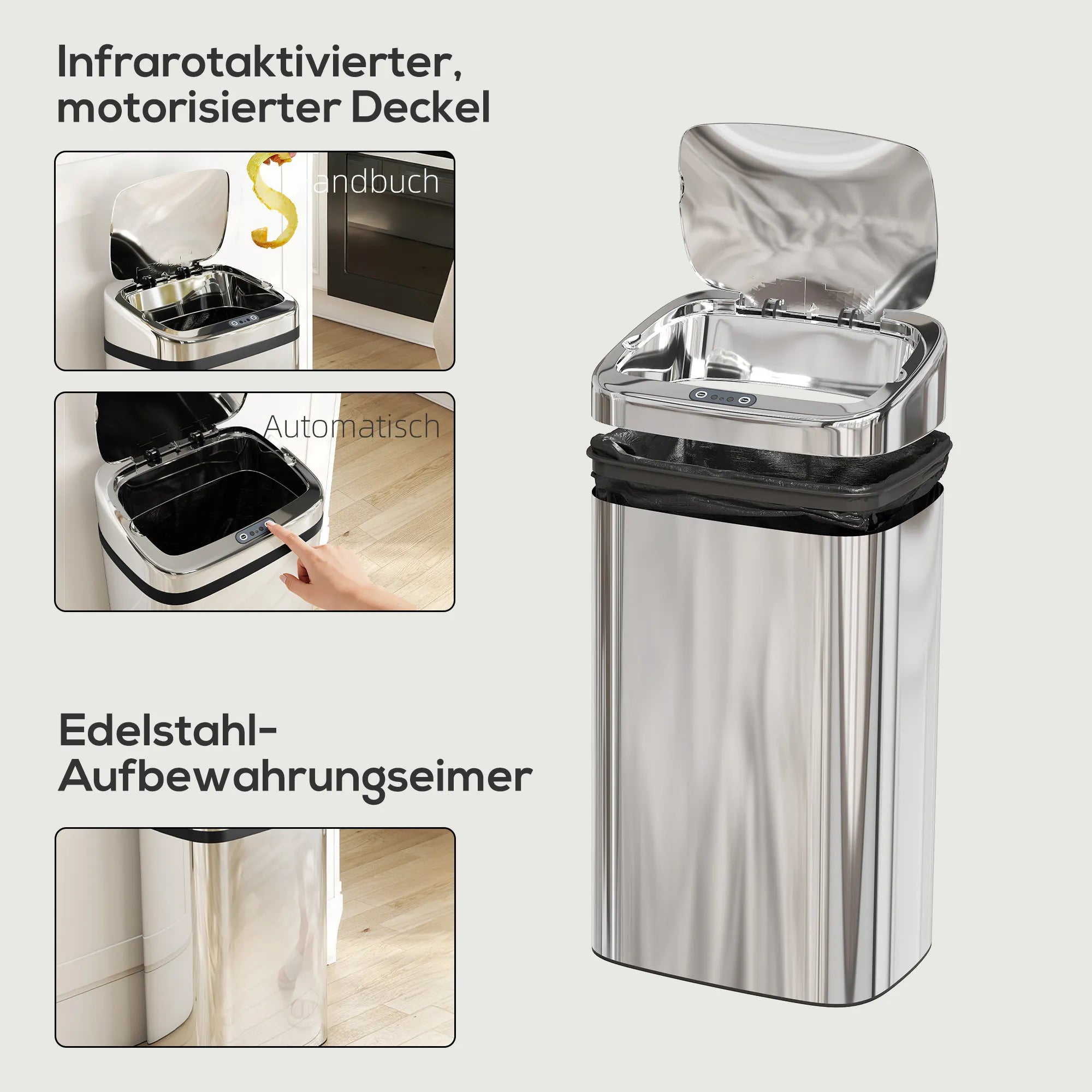 Automatinė šiukšliadėžė su judesio jutikliu, 30 l, sidabrinė
