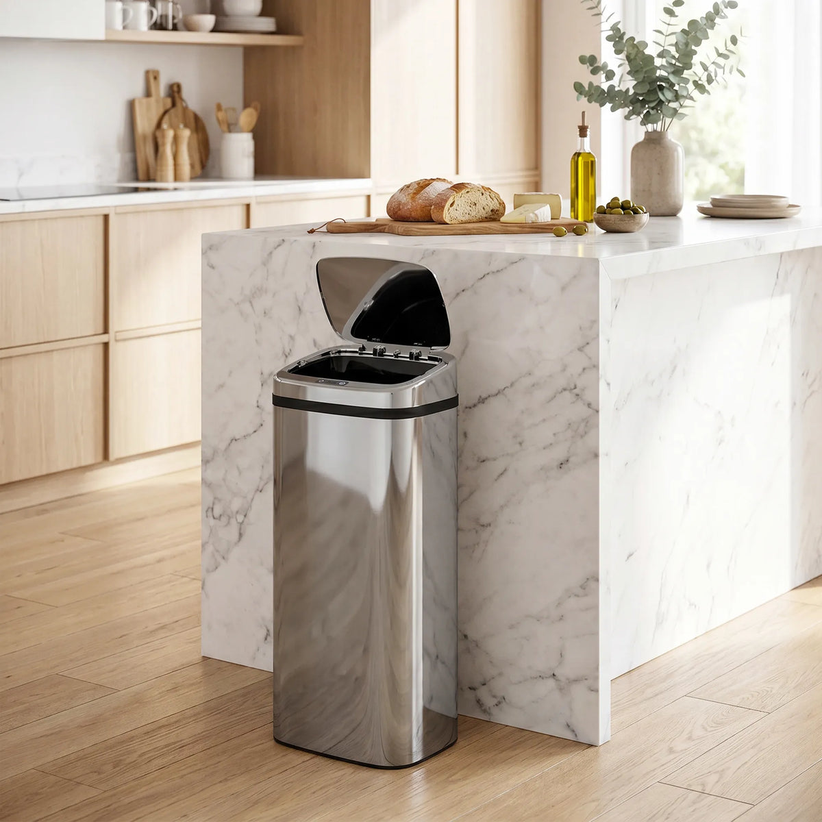 Automatinė šiukšliadėžė su judesio jutikliu, 50 l, sidabrinė
