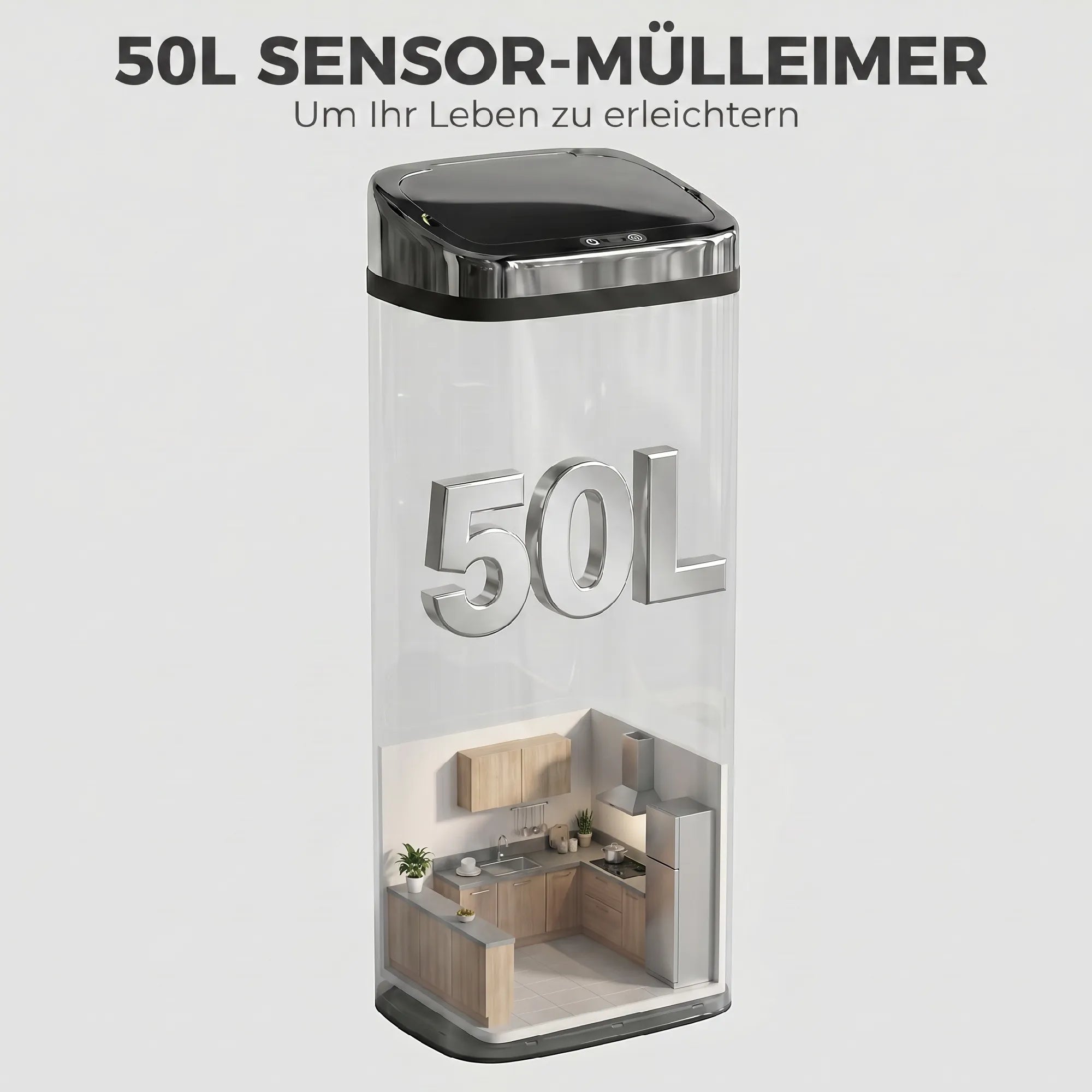 Automatinė šiukšliadėžė su judesio jutikliu, 50 l, sidabrinė