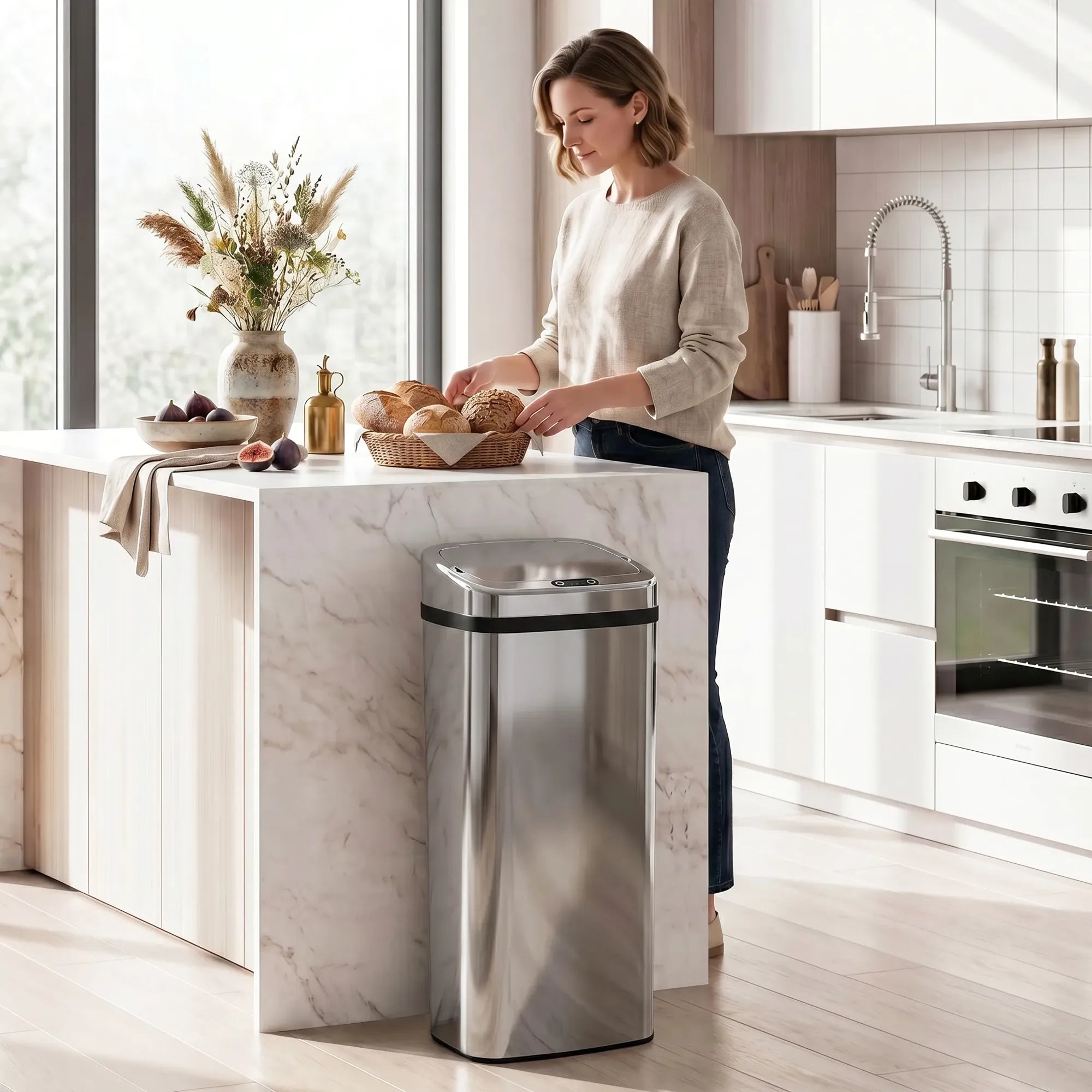 Automatinė šiukšliadėžė su judesio jutikliu, 50 l, sidabrinė