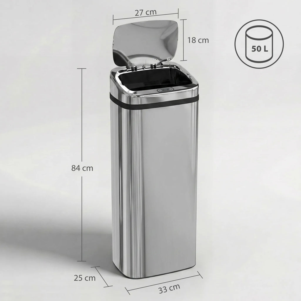 Automatinė šiukšliadėžė su judesio jutikliu, 50 l, sidabrinė