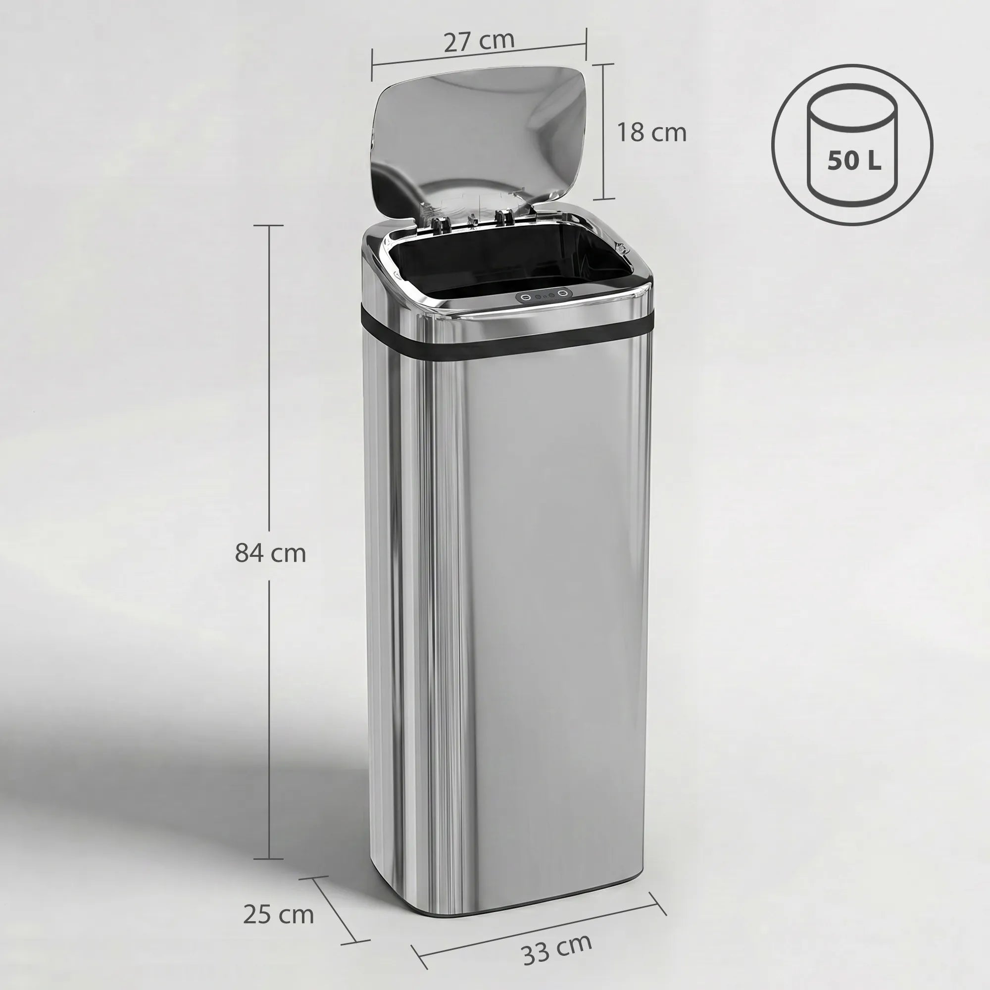 Automatinė šiukšliadėžė su judesio jutikliu, 50 l, sidabrinė