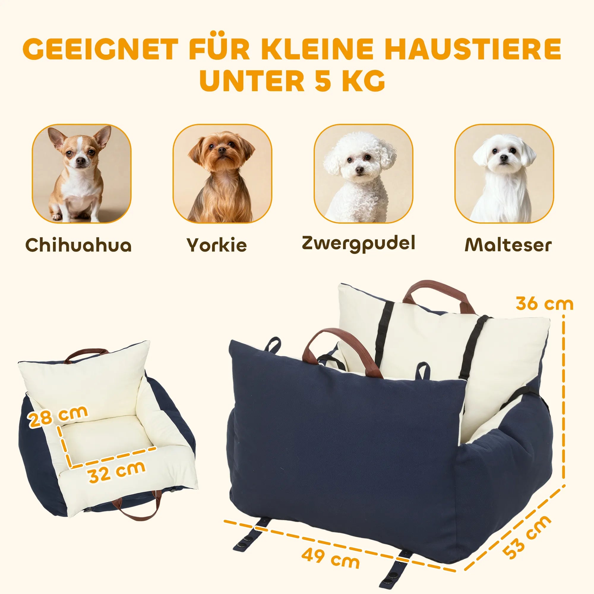 Automobilinė kėdutė šunims iki 5 kg, tamsiai mėlyna