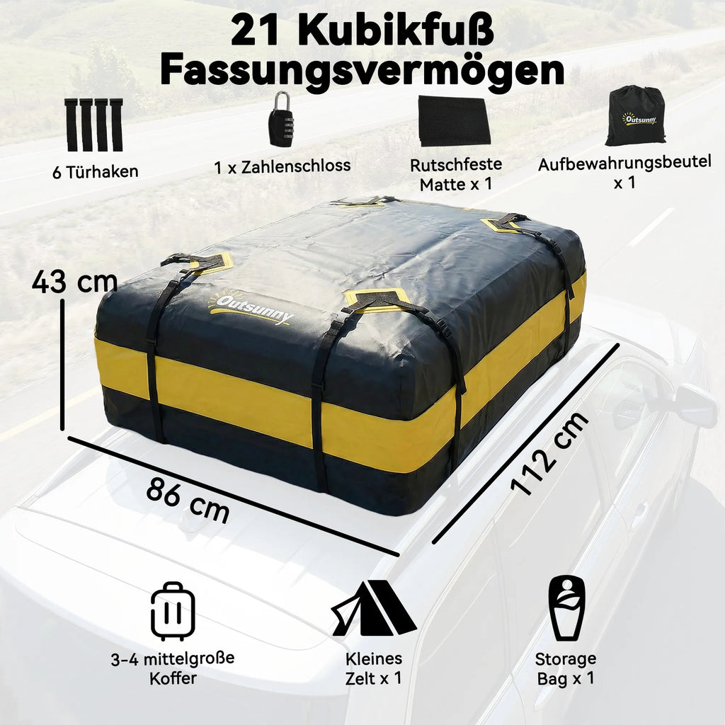 Automobilinė stogo bagažinė-krepšys 425 l vandeniui atspari geltona