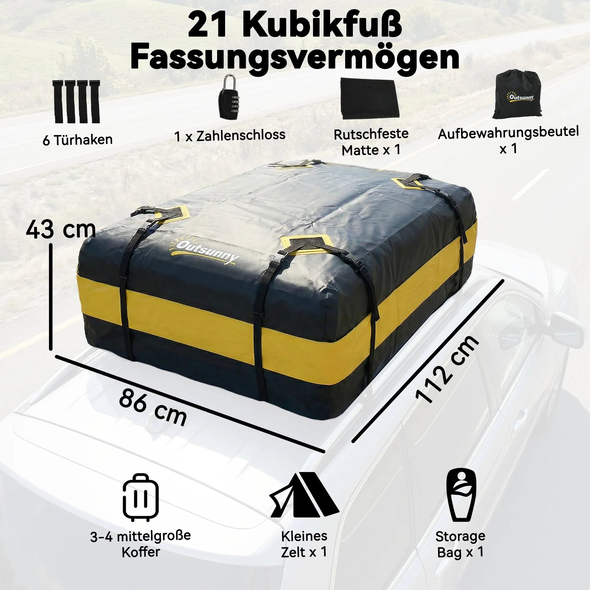 Automobilinė stogo bagažinė-krepšys 425 l vandeniui atspari geltona
