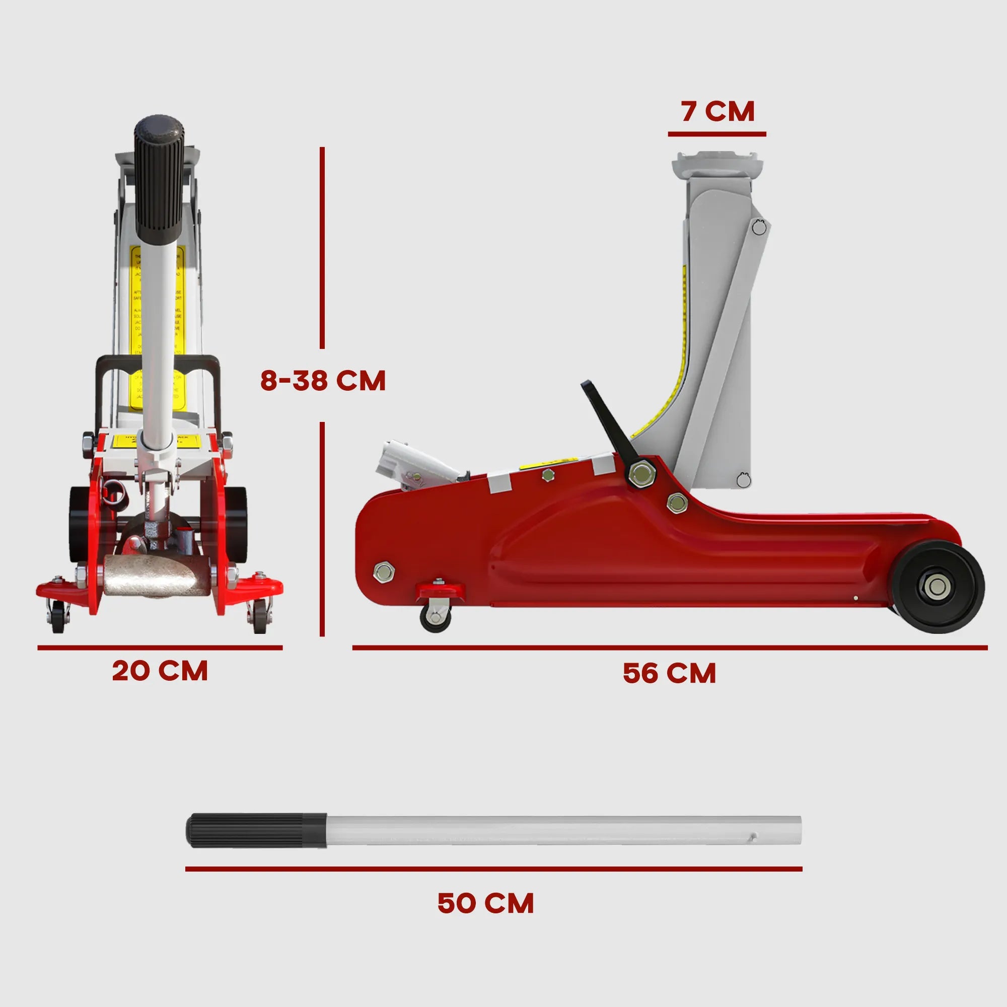 Automobilinis domkratas 2,5 t, 8–38 cm, raudonas