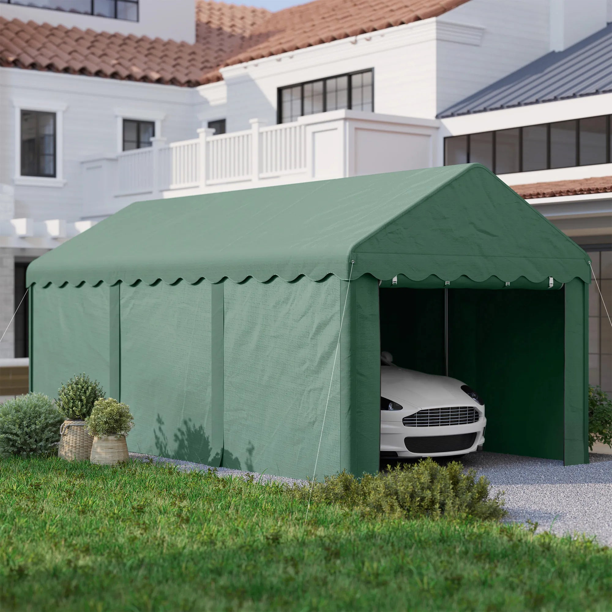 Automobilių stoginė 3x6 m, apsauginė garažo palapinė, žalia