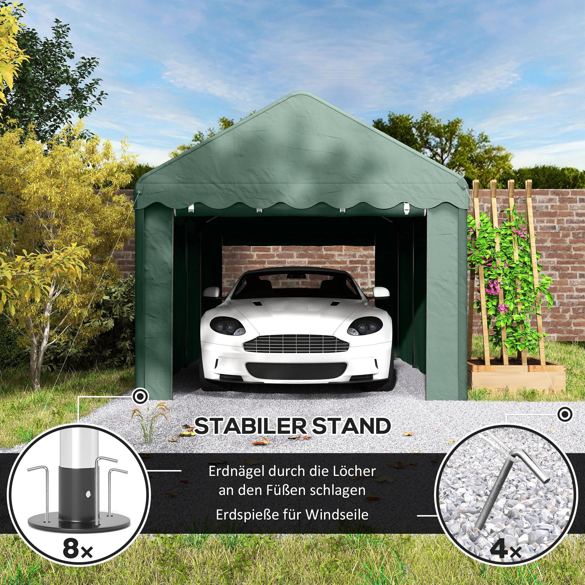 Automobilių stoginė 3x6 m, apsauginė garažo palapinė, žalia