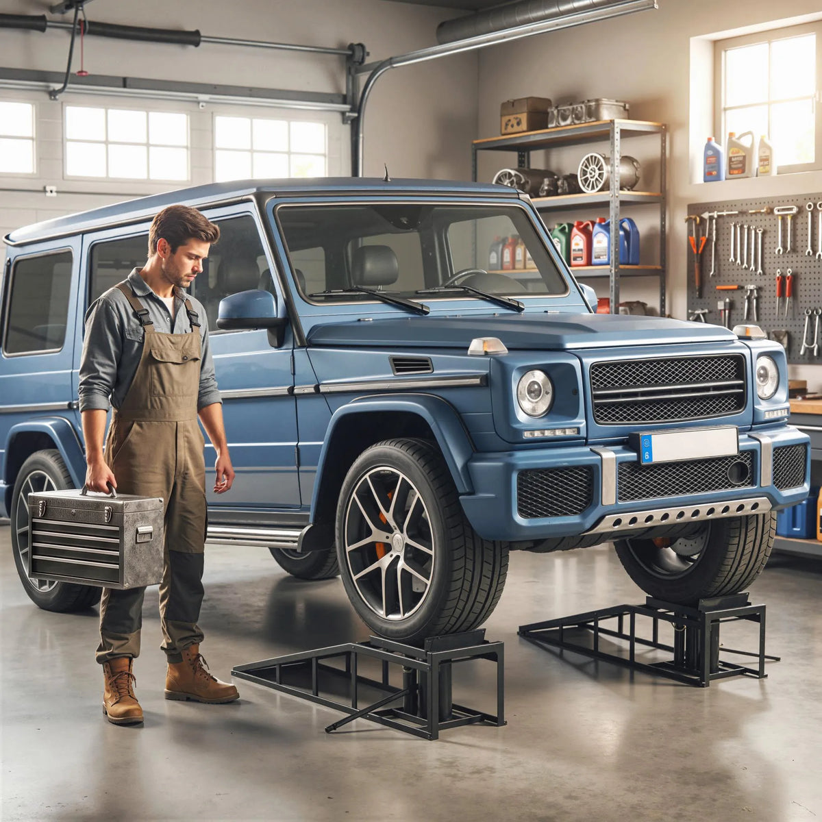 Automobilių užvažiavimo rampa su hidrauliniu keltuvu, 3 t, juodos 2vnt