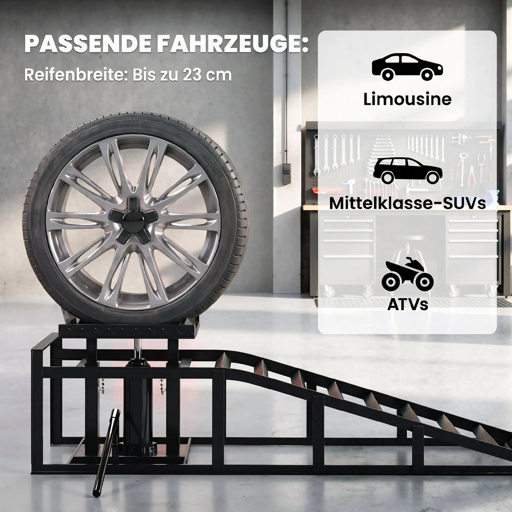Automobilių užvažiavimo rampos su hidrauliniu keltuvu, 3 t, juodos