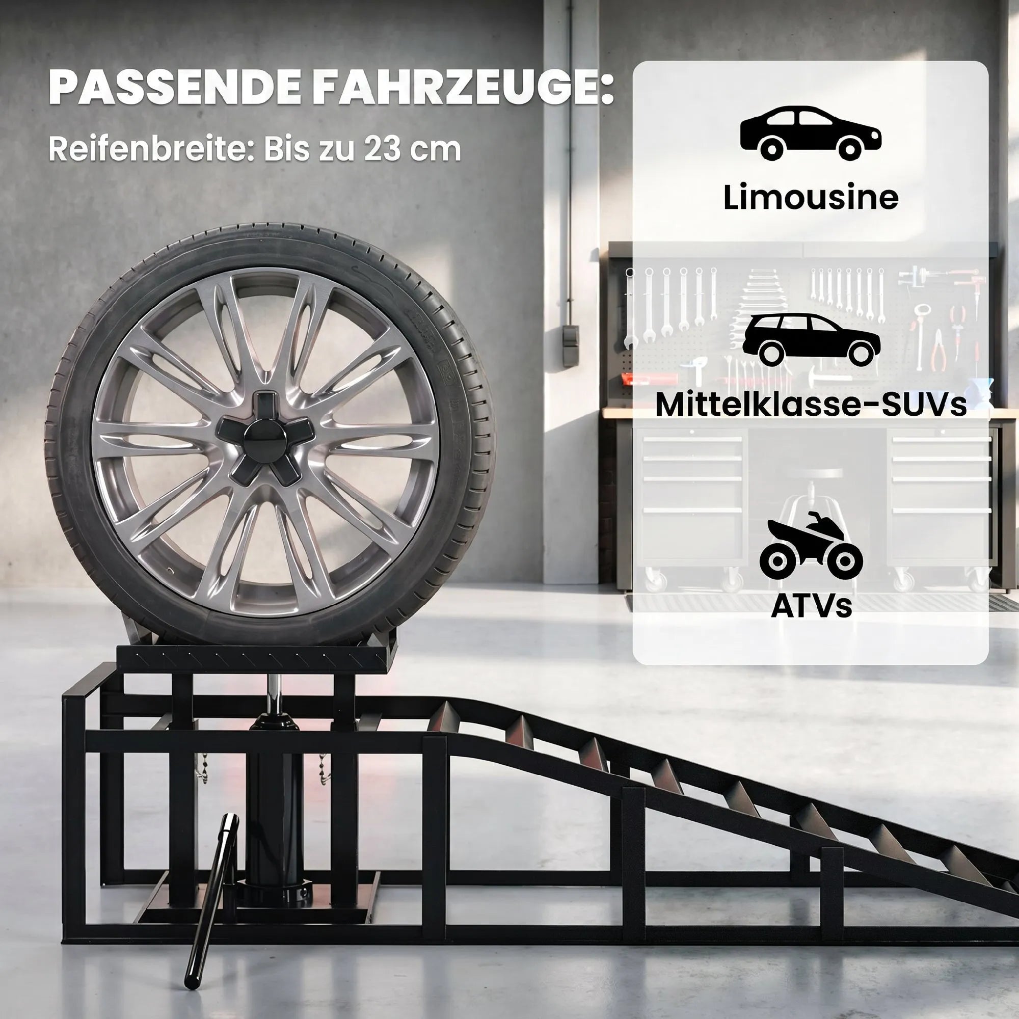 Automobilių užvažiavimo rampos su hidrauliniu keltuvu, 3 t, juodos