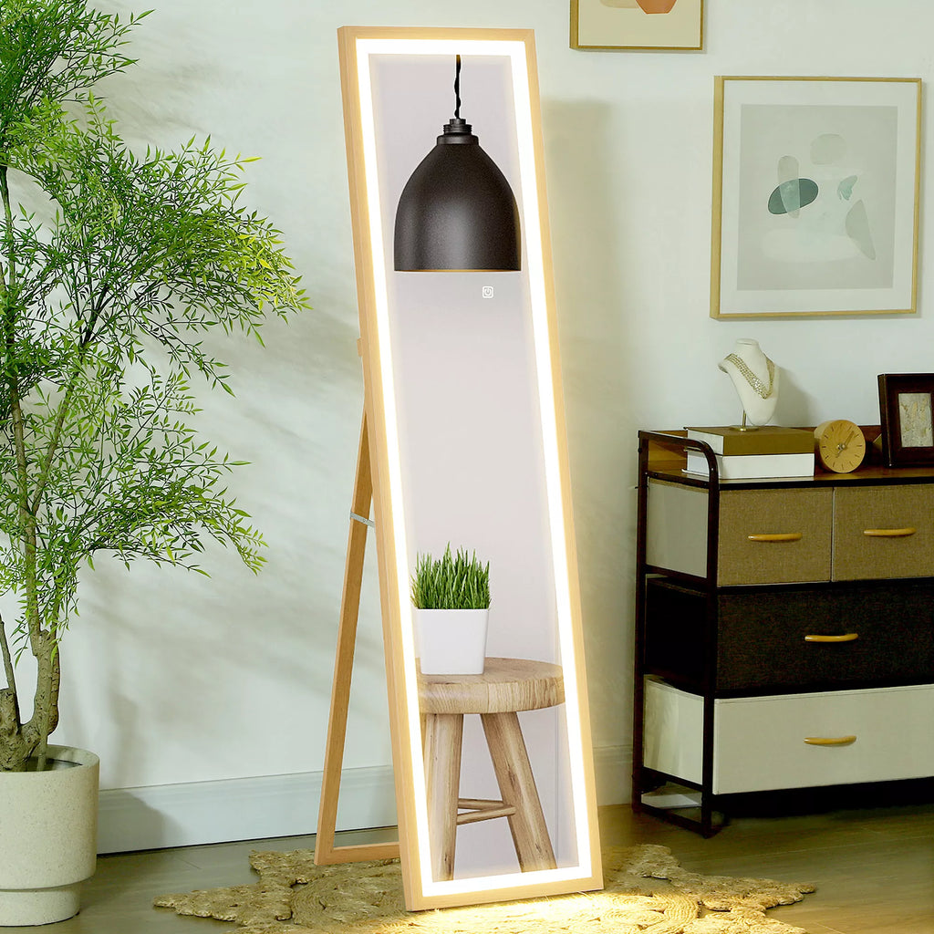 LED viso kūno veidrodis, 40 x 160 cm, jutiklinis valdymas, reguliuojamas apšvietimas, 3 spalvos,  ąžuolas