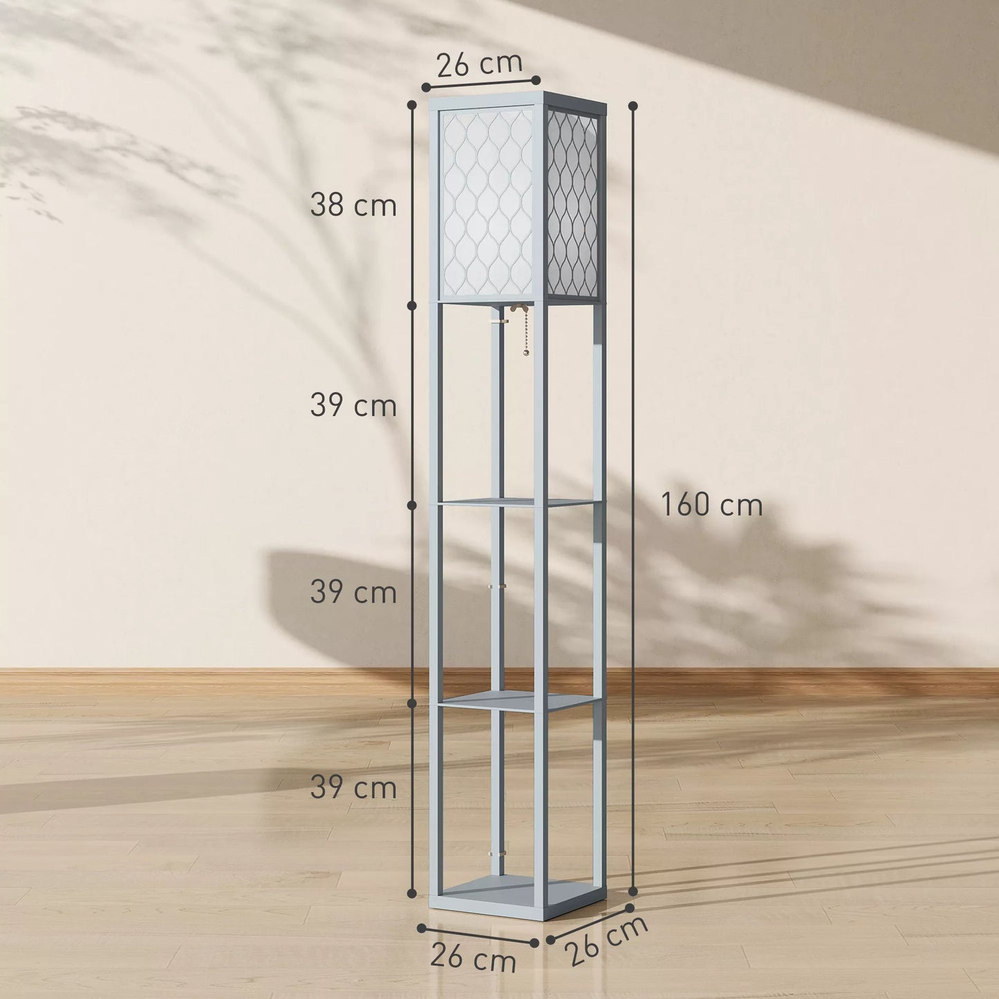 Stovas su lentynėle, 3 skyriai, kompaktiški matmenys, MDF, šviesiai pilkos spalvos