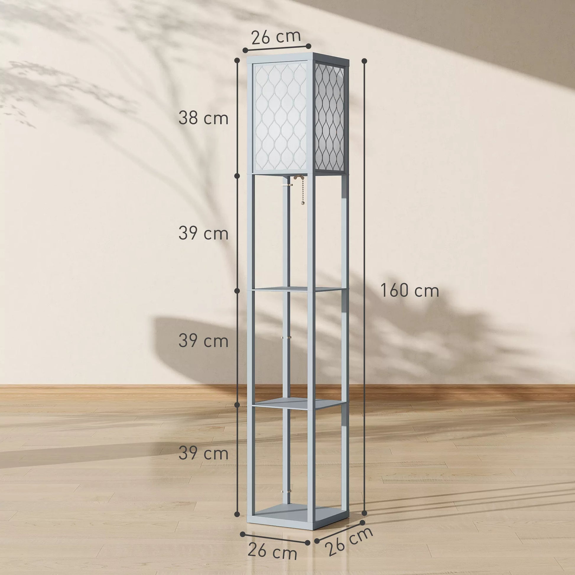Stovas su lentynėle, 3 skyriai, kompaktiški matmenys, MDF, šviesiai pilkos spalvos
