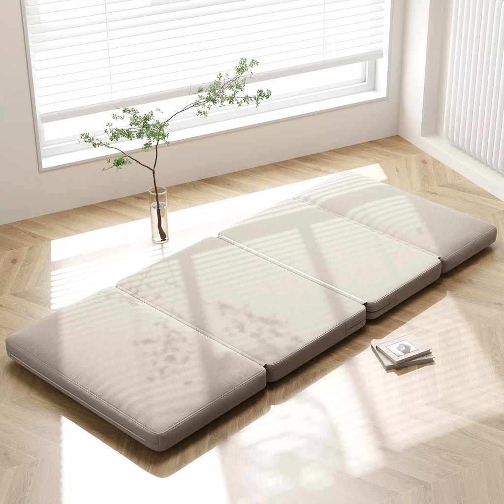 2-in-1 sulankstomas poilsio krėslas, svečių čiužinys, dalomas, 120 cm pločio, smėlio spalvos