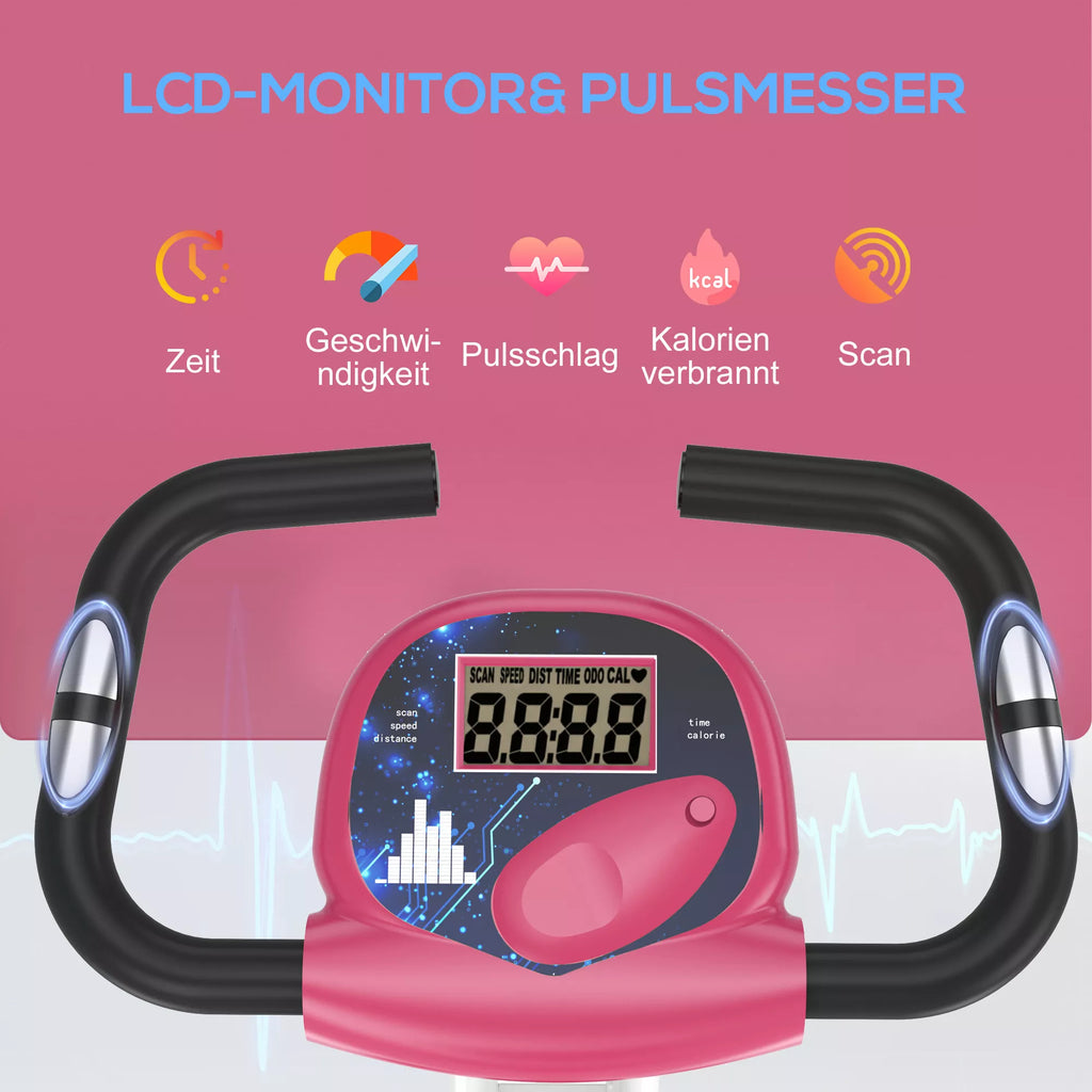 Namų treniruoklis Dviračių treniruoklis sulankstomas Magnetinis namų treniruoklis Dviratis su LCD monitoriumi, 8 pakopų reguliuojamu magnetiniu pasipriešinimu, vietą taupantis fitneso dviratis namams Rožinis + baltas