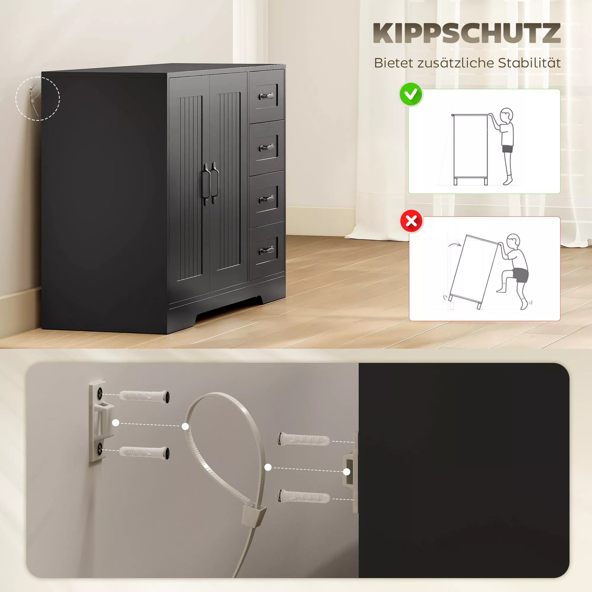 Bufetas, komoda, modernus stilius, 4 stalčiai, 1 spintelė, 105 x 40 x 76 cm, juoda