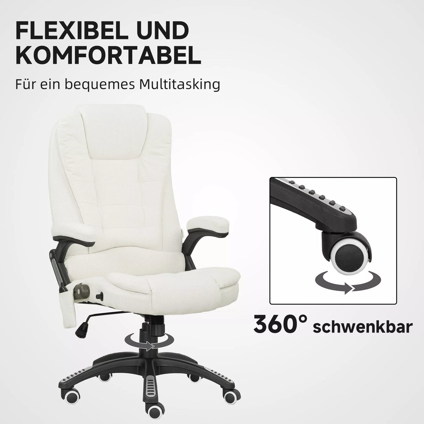 Ergonomiška biuro kėdė su masažo funkcija, 68 x 72 x 110–120 cm, kreminės baltumo