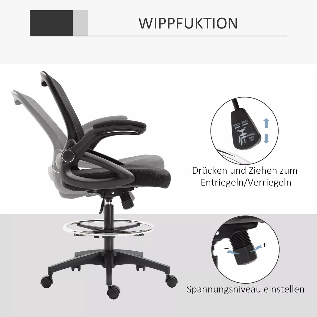 Biuro kėdė su kvėpuojančiu tinkleliu, reguliuojama sėdynė ir porankiai, plieninis rėmas, 64 × 60 × 106–126 cm, šviesiai pilka