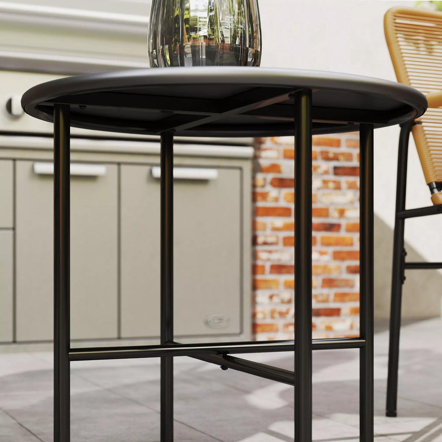 3 dalių rotango bistro komplektas, sėdimoji grupė, sodo baldų komplektas su 2 sodo kėdėmis, kavos staliukas 54 x 66 x 76 cm, geltonas